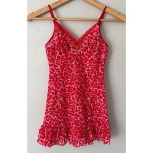 Vtg Victoria's Secret Babydoll Red Lace Mesh Slip Dress M Y2K Nightgown Coquette